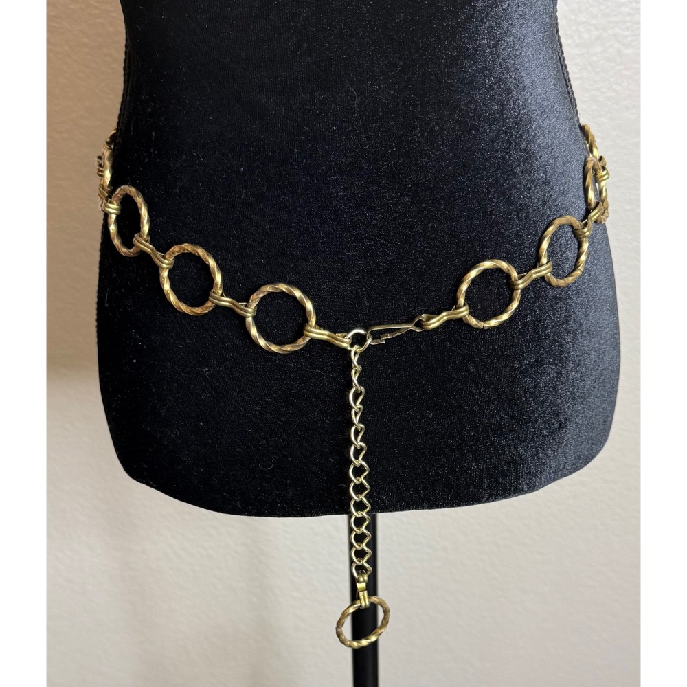 Womens OS Chain Belt Gold Textured Twisted Ring Link Adjustable Vintage